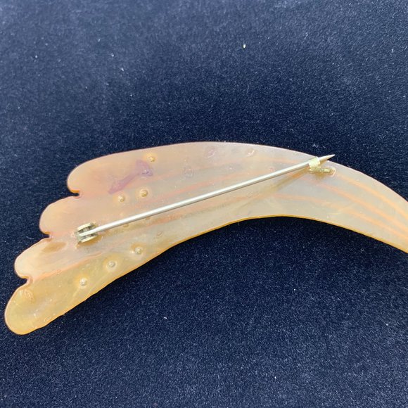 VTG MC Art Deco style celluloid brooch amber rhinestones fan/shooting star shape - Picture 2 of 5